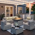 thumbnail image 1 of 8-Piece Outdoor Patio Furniture Set with 55,000 BTU Fire Pit Table, PE Wicker Rattan Sectional Sofa Conversation Set - All-Weather Garden, Backyard Furniture,Off-White, 1 of 8