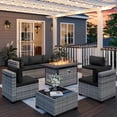 thumbnail image 1 of 8-Piece Outdoor Patio Furniture Set with 55,000 BTU Fire Pit Table, PE Wicker Rattan Sectional Sofa Conversation Set - All-Weather Garden, Backyard Furniture,Dark Grey, 1 of 8