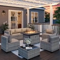 thumbnail image 1 of 8-Piece Outdoor Patio Furniture Set with 55,000 BTU Fire Pit Table, PE Wicker Rattan Sectional Sofa Conversation Set - All-Weather Garden, Backyard Furniture,Beige, 1 of 14