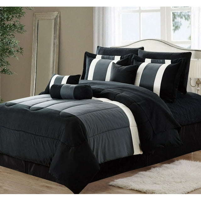 Serenity 8Piece Oversized Black & Gray Microfiber Comforter Set with