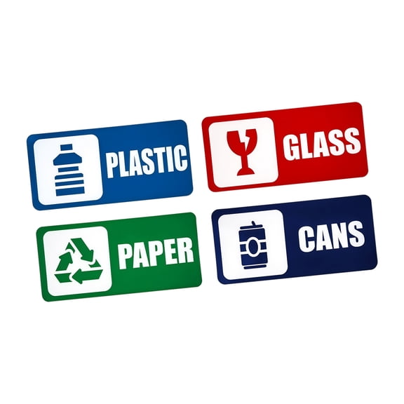 8 Piece PVC Recycling Labels Set Garbage Waste Sorting Weather Resistant Adhesive Sticker Outdoor Indoor Application