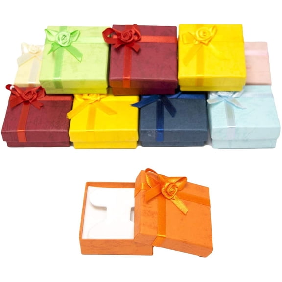 8 Piece Pack Flower Bow Tie Earring Tree Gift Box with Rose-Bug Bow on top. 2 3/8 x 2 3/8 x 3/4 60 x 60 x 20mm