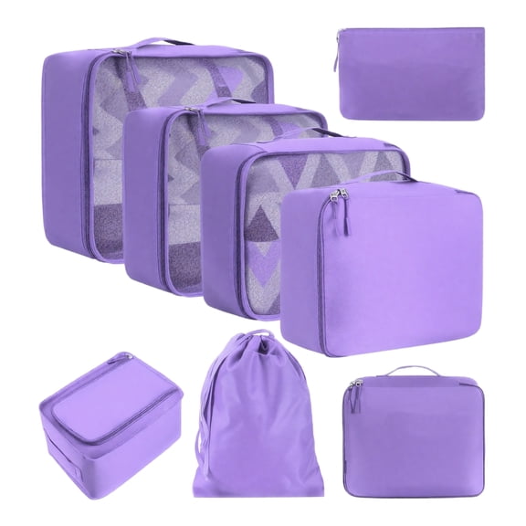 8 Piece Packing Cubes for Luggage, Black Striped Travel Organizers Set with Handles, Lightweight Polyester Suitcase Accessories for Clothes and Toiletries