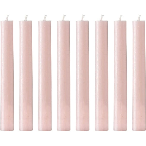 8 Piece Pale Pink Taper Candles, 2 Boxed Sets of 4, Hand Dipped, Dripless, 7 Hours Burn Time, Marbled Paraffin Wax, 7.75 Inches