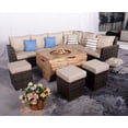 thumbnail image 1 of 8-Piece Patio Brown Wicker Conversation Sofa Set with Fire Pit Table and Cushions, 1 of 8
