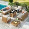 thumbnail image 1 of 8-Piece Patio Furniture Set with 43" Fire Pit Table, Wicker Rattan Patio Conversation Sets with Coffee Table, 4" Thickened Cushions & Waterproof Covers, 60000 BTU for Garden, Beige, 1 of 9