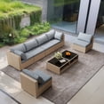 thumbnail image 1 of 8-Piece Patio Furniture Set, All-Weather Wicker Outdoor Conversation Set, Sectional Sofa with Water Resistant Grey Thick Cushions & Glass Coffee Table for Garden Patio (Khaki+Grey), 1 of 8