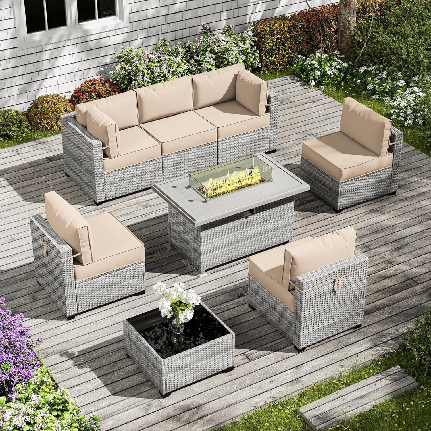 Wicker patio fire pit set hotsell