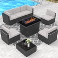 thumbnail image 1 of 8 Piece Patio Furniture Set with 44" Propane Gas Fire Pit Table, Outdoor Sectional Conversation Set Wicker Rattan Sofa Set with Coffee Table, 1 of 7