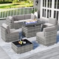 thumbnail image 1 of 8 Piece Patio Furniture Set with 44" Propane Gas Fire Pit Table, Outdoor Sectional Conversation Set Wicker Rattan Sofa Set with Coffee Table, 1 of 6