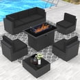 thumbnail image 1 of 8 Piece Patio Furniture Set with 44" Propane Gas Fire Pit Table, Outdoor Sectional Conversation Set Wicker Rattan Sofa Set with Coffee Table, 1 of 7