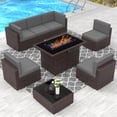 thumbnail image 1 of Sunny Hill 8 Metal Sectional Outdoor Conversation Sets with Sofa and Table, Brown/Gray, 1 of 7