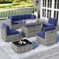 thumbnail image 1 of 8 Piece Patio Furniture Set with Fire Pit Table, Outdoor Sectional Conversation Set with Coffee Table, 1 of 6