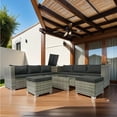 thumbnail image 1 of 8 Piece Patio Sectional Wicker Rattan Outdoor Furniture Sofa Set with One Storage Box Under Seat and Cushion Box Grey wicker + Black Cushion + Clear Glass Top, 1 of 9