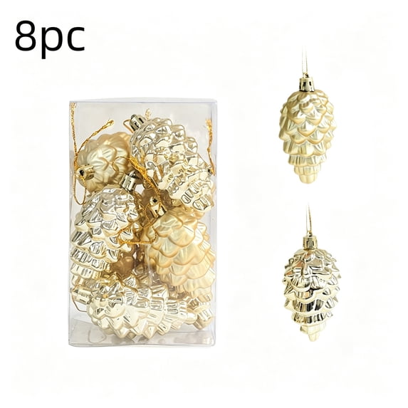 8 Piece Pinecone Shape Christmas Hanging Ornament Set, Coordinated Hanging Decorations With Ready To Hang Holiday Styling, For Christmas Tree Wreath Garland Mantel And Party Decor