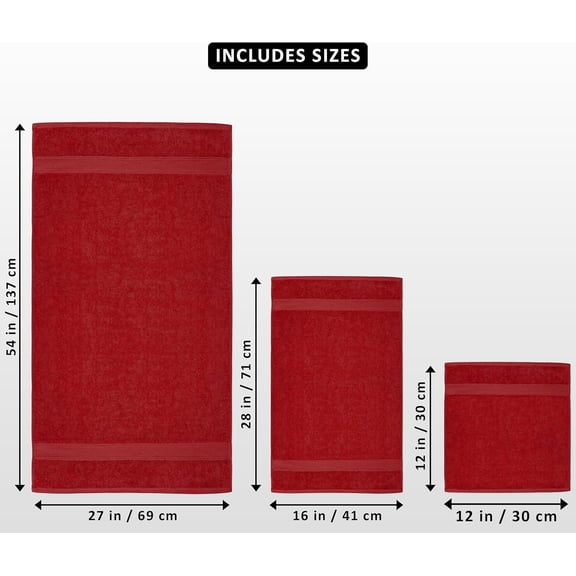 8-Piece Premium Towel Set, 100% Ring Spun Cotton 600 GSM, 2 Bath Towels, 2 Hand Towels, 4 Washcloths, Highly Absorbent for Bathroom, Gym & Spa, Rich Red