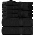 thumbnail image 1 of 8-Piece Premium Towel Set, 2 Bath Towels, 2 Hand Towels, and 4 Wash Cloths, 600 GSM 100% Ring Spun Cotton Highly Absorbent Towels for Bathroom, Gym, Hotel, and Spa (Black), 1 of 17