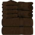thumbnail image 1 of 8-Piece Premium Towel Set, 2 Bath Towels, 2 Hand Towels, and 4 Wash Cloths, 600 GSM 100% Ring Spun Cotton Highly Absorbent Towels for Bathroom, Gym, Hotel, and Spa (Brown), 1 of 17
