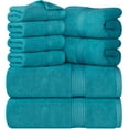 thumbnail image 1 of 8-Piece Premium Towel Set, 2 Bath Towels, 2 Hand Towels, and 4 Wash Cloths, 600 GSM 100% Ring Spun Cotton Highly Absorbent Towels for Bathroom, Gym, Hotel, and Spa (Teal), 1 of 17