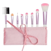 8 Piece Professional Makeup Brush Set with Storage Case Pouch, White and Pink