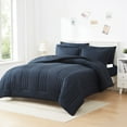 thumbnail image 1 of 8 Piece Quilted Solid Stripe Comforter, Sheet Set and Mattress Protector Bedding Bundle- Navy Blue, 1 of 4