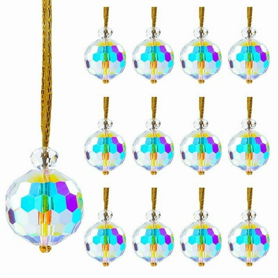 8-Piece Rainbow Crystal Glass Ornaments, Mini Suncatcher with Hanging Chain, Iridescent Christmas Tree Wedding Decor, Versatile Home Office Garden Xmas Ornaments