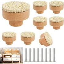 8-Piece Rattan Furniture Button, White Circular Drawer Handle, Used For Wardrobes, Dressing Cabinet With Screws