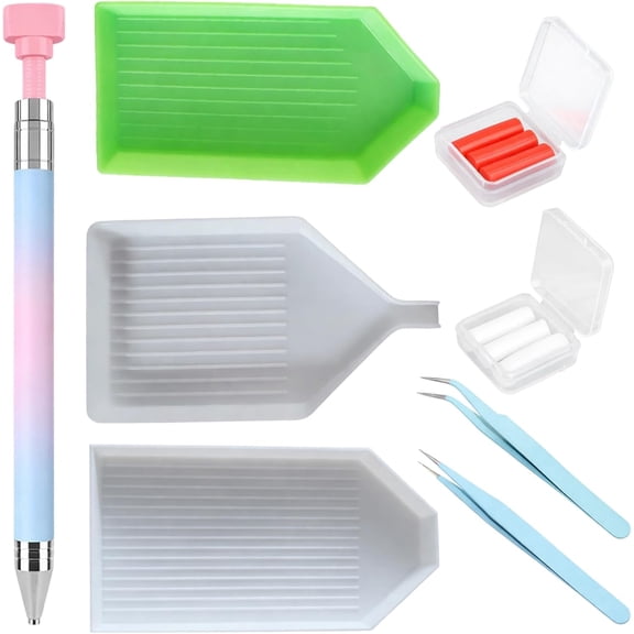 8-Piece Rhinestone Picker Tool, Bedazzling Tools Set for DIY Nail Art and Craft Projects, Includes Diamond Painting Pens, Eyelash Curlers, and Organizing Trays