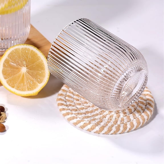 8-Piece Ribbed Glassware Set, Highball & Rocks Drinking Glasses, Clear Fluted Cups, Durable for Everyday Use, Perfect for Water, Cocktails, and Family Meals
