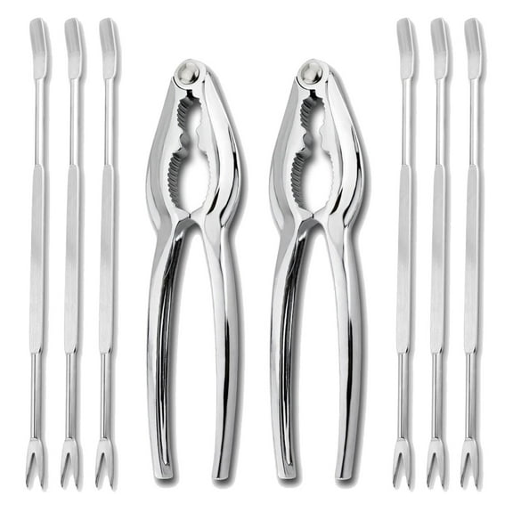 8 Piece Seafood Tool Kit, Stainless Steel Crab Leg Cracker and Forks Nut Cracker Set Shellfish Sheller