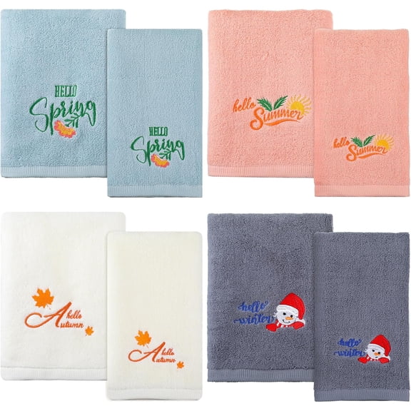 8-Piece Seasonal Decorative Hand Towel Set - Soft Cotton Kitchen and Bathroom Towels, Highly Absorbent, 4 Colors for Adults, Perfect for Gym and Spa