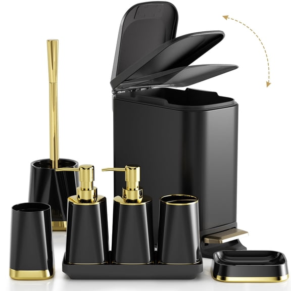 8 Piece Set Black Bathroom Accessories Set