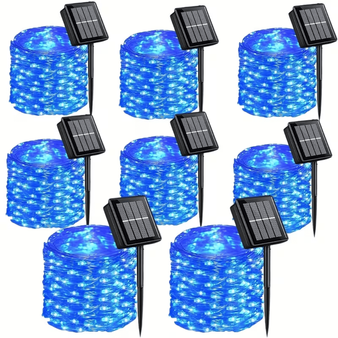 8-Piece Set Blue Solar Fairy Light String, 330 Led Outdoor Solar Christmas Lights, 8 Modes Of Wired Solar Flashing Light String, For Christmas Trees, Wedding Parties, Gardens And Courtyards