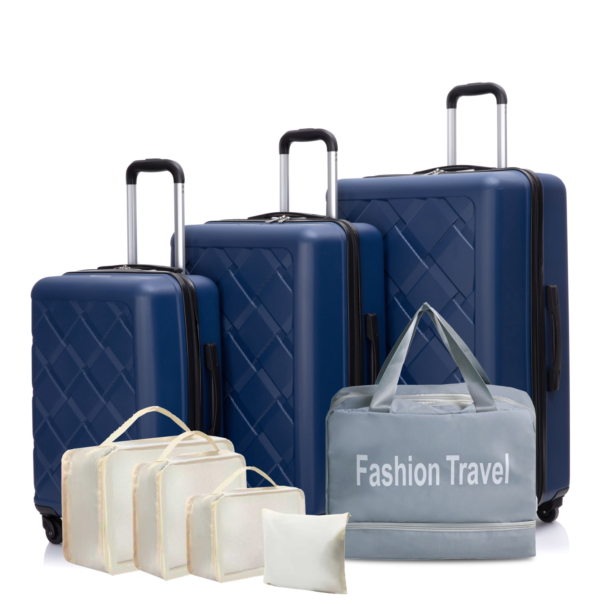 8-Piece Set Hardshell Luggage Sets with Spinner Wheels ABS Suitcase Lightweight Durable Suitcase(20/24/28+portable handbag + 4 pieces storage bag set)