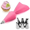 8 Piece Set Of Silicone Icing Piping Bag And 6 Stainless Steel Nozzle