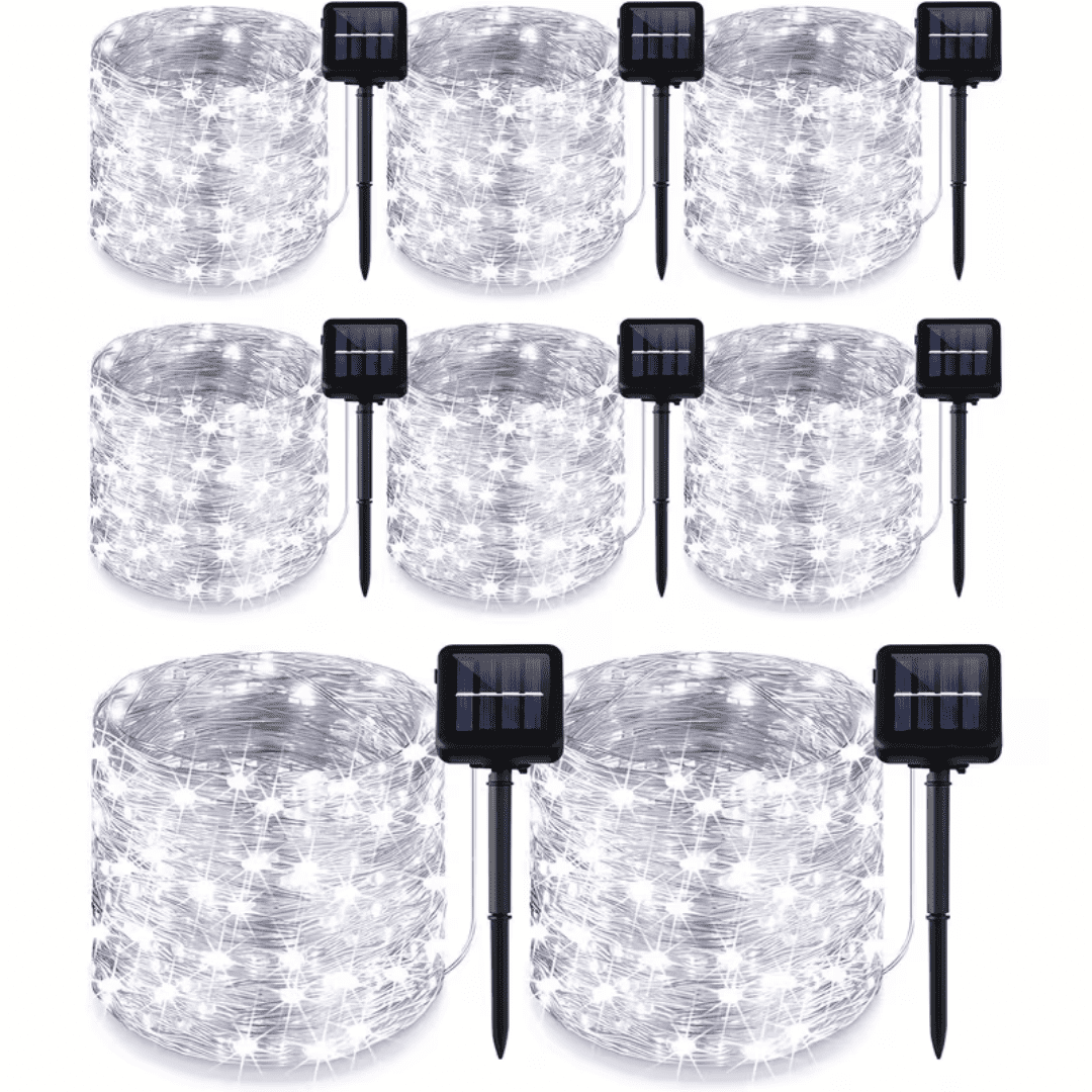 8-Piece Set White Solar Fairy Light String, 330 Led Outdoor Solar Christmas Lights, 8 Modes Of Wired Solar Flashing Light String, For Christmas Trees, Wedding Parties, Gardens And Courtyards