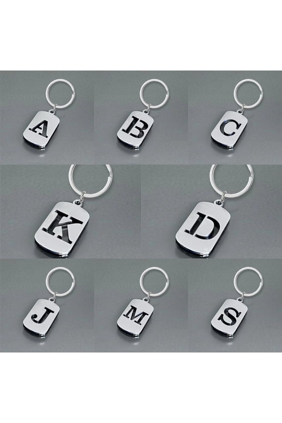 8 Pack Titanium Steel Cutout Initial Letter Dog Tag Keychains, Personalized Alphabet Key Rings