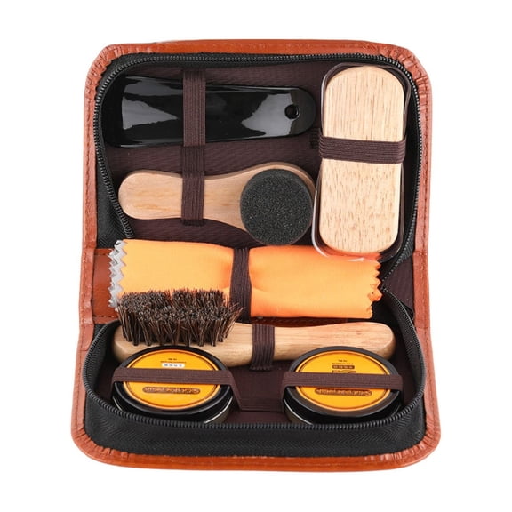 8-Piece Shoe Care Kit With Black Shoe Polish And Clear Shoe Wax For Leather Cleaning And Polishing