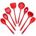 thumbnail image 1 of 8 Piece Silicone Cooking Utensils Set, Red Kitchen Utensils with Spatula,Turner, Slotted Spoon, Pasta Server, Soup Ladle, Kitchen Gadgets Tools Sets for Non-Stick Cookware, 1 of 7