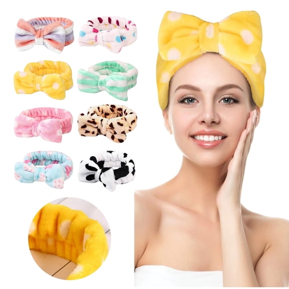 8 Piece Soft Bow Hair Headband Set for Facial Makeup Application and Gentle Shower Washing Comfort 8PCS