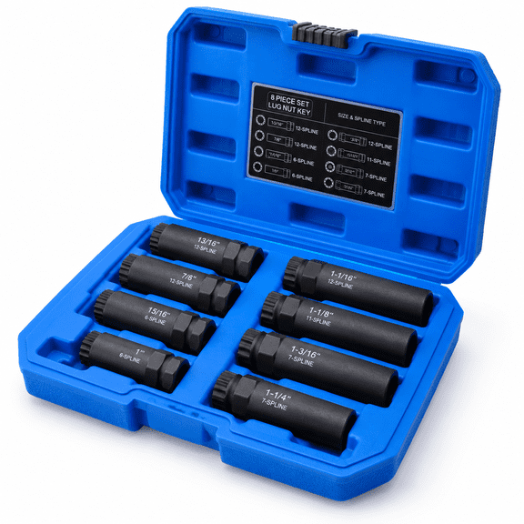 8-Piece Spline Lug Nut Socket Set SAE & Metric Locking Key for Vehicle Repairs