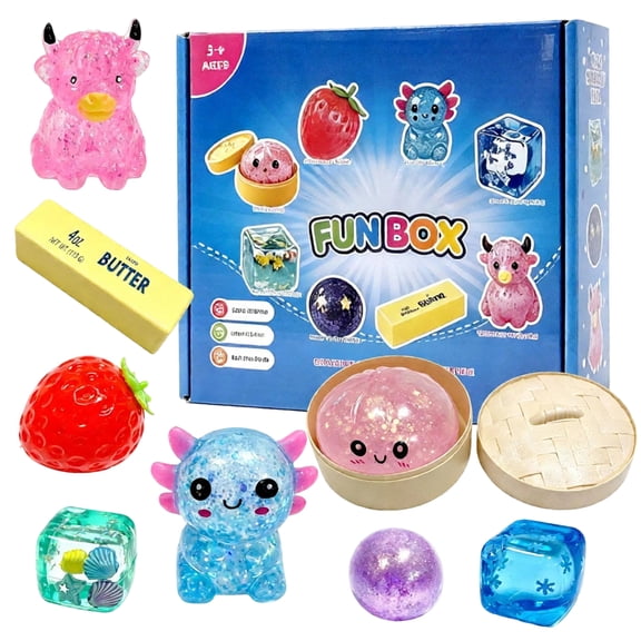 8-Piece Squishy Fidget Toy Gift Box Set for Stress Relief Slow Rising Sensory Calm Bundle for Anxiety Relief Assorted Fun Office Toy Set