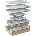thumbnail image 1 of 8-Piece Stackable Bakeware Set - Aluminized Steel with Ceramic Non-Stick Coating, Healthy Baking, Ergonomic Handles, Cooling Rack, Non-Toxic, Oven-Safe, Durable Quality, 1 of 5