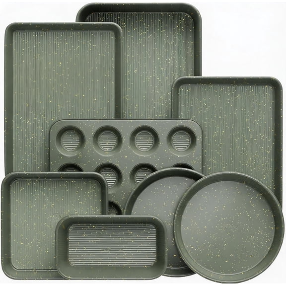8-Piece Stackable Nonstick Bakeware Set with Ceramic Coated Green Finish