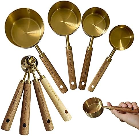 8 Piece Stainless Steel Measuring Cups and Spoons Set Plated with ...