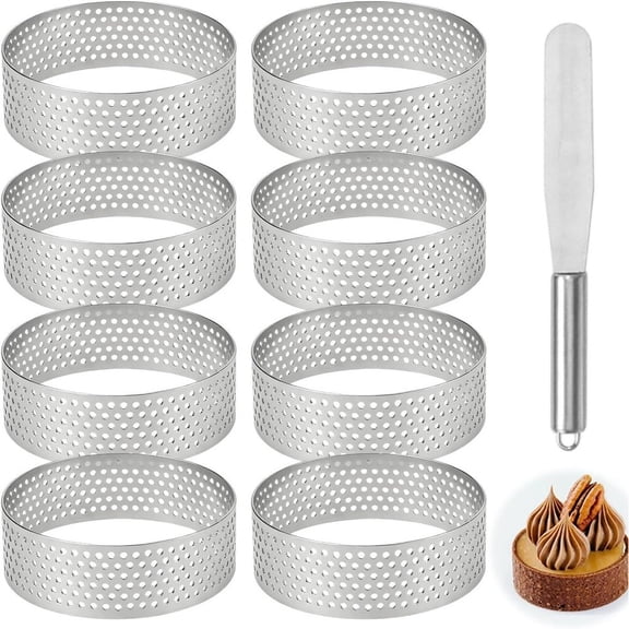 8-Piece Stainless Steel Mousse Cake Ring Set - Perfect for Creative Baking