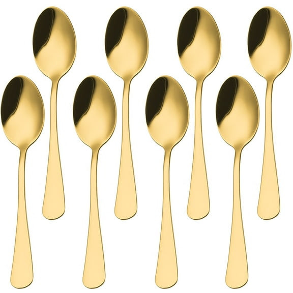 8 Piece Stainless Steel Serving Spoons Set, Premium Food Grade Tablespoons, Mirror Finish & Dishwasher Safe, for Home,Kitchen and Restaurant - 6.7 Inch, Gold