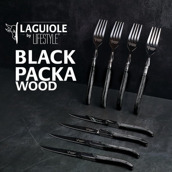 8-Piece Steak Knife and Fork Set  Black Pakka Wood Handle, Premium Stainless Steel Flatware  Elegant Cutlery Set for Dining, Gift-Ready Box Included
