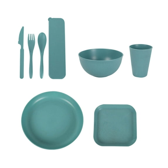 8-Piece Straw Tableware Set | Includes Knives, Forks, Spoons, Bowls & Plates | Eco-Friendly, Microwave Safe & Dishwasher Safe | Portable for Camping, Picnics & Outdoor Use