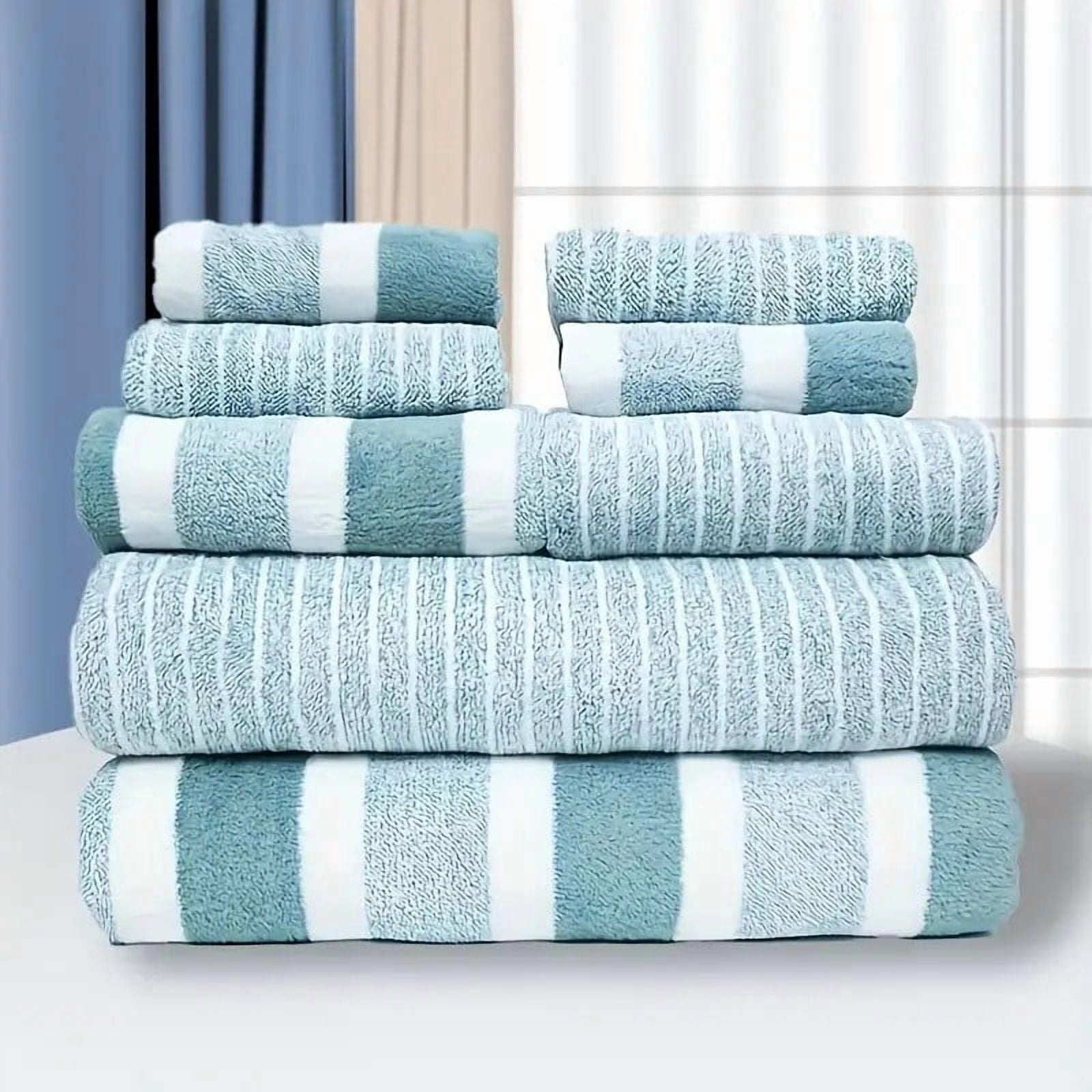 8 Piece Striped Towel Set Absorbent Bathroom Towels 2 Bath Towels 2 Hand Towels 4 Towels Home Bathroom Hotel and Spa Salon Towels Bathroom Supplies 37X27X16cm Home Decor